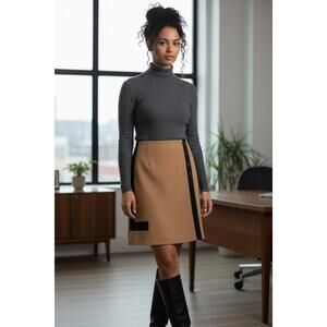 WHBM Colorblock Skirt 00 Brown Black Office Career Mini Skirt Lined Professional